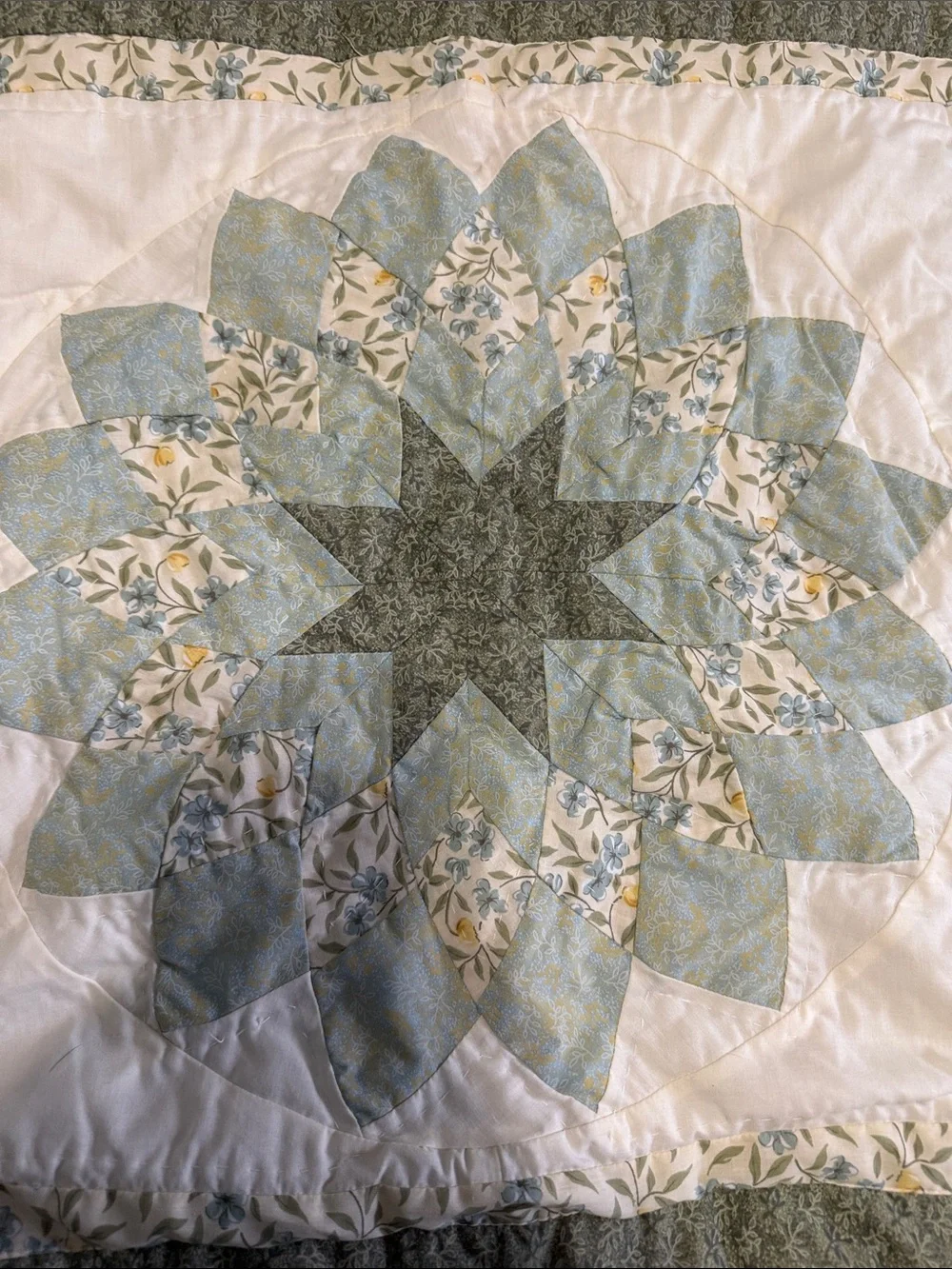 Handmade Quilted Pillow Shams in Soft Sage and Cream